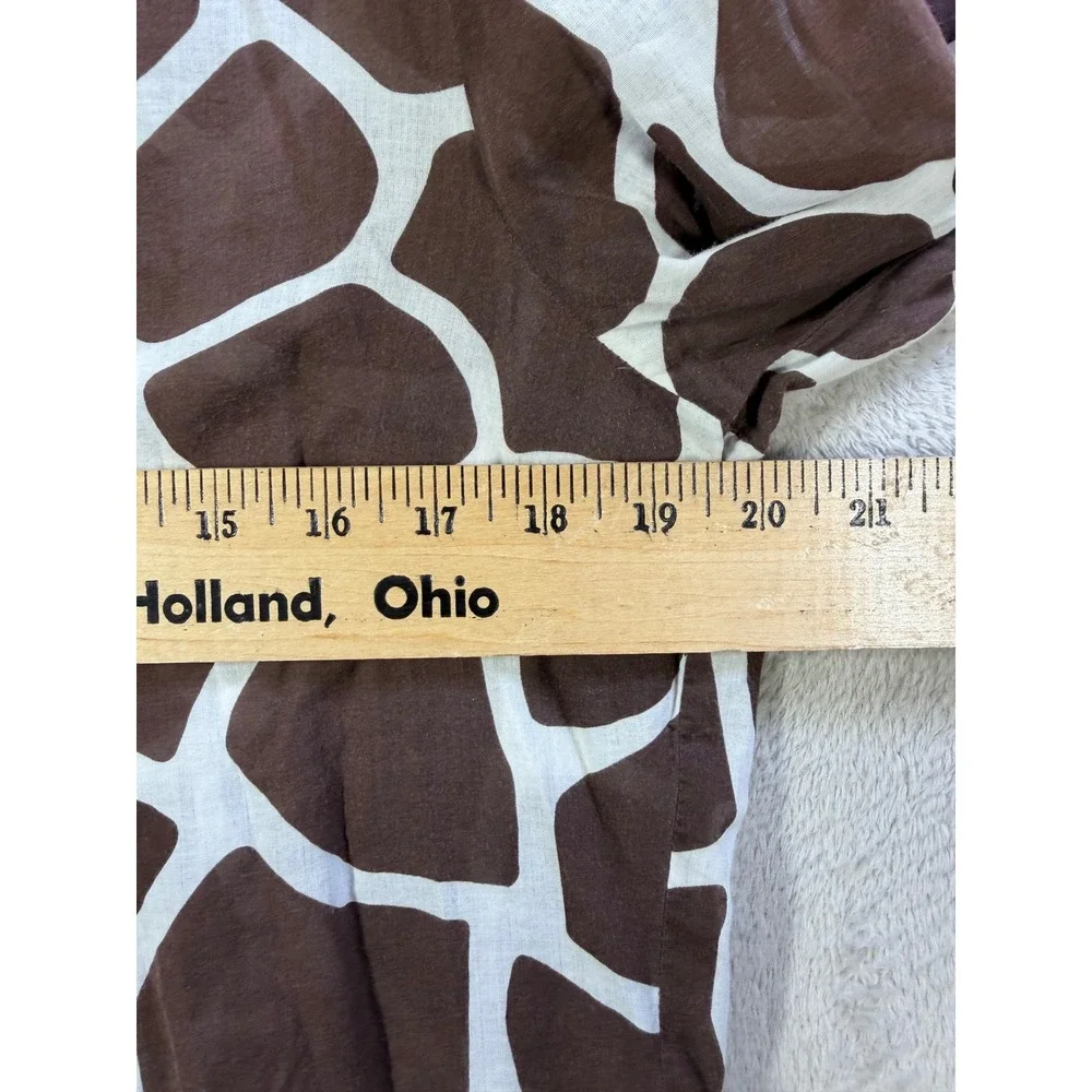 Michael Kors Tunic Blouse Womens L Brown Giraffe Print Cotton V-Neck Top